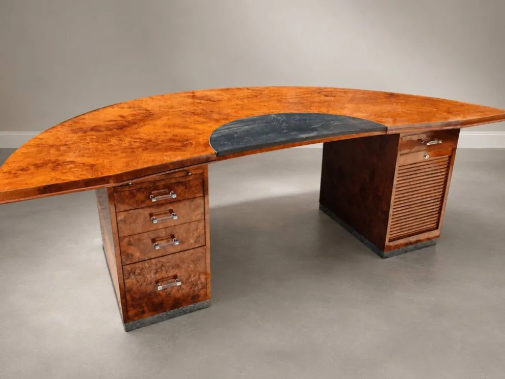 Bureau de direction vintage en loupe de bois – années 1970