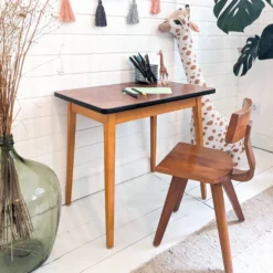 Bureau d'enfant vintage Mid-Century en bois table d'écolier rétro pour cham