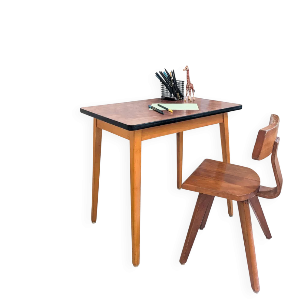 Bureau d'enfant vintage Mid-Century en bois table d'écolier rétro pour cham