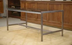 Bureau design en inox brossé et verre fumé noir 1980’s