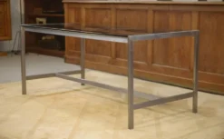 Bureau design en inox brossé et verre fumé noir 1980’s