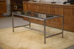 Bureau design en inox brossé et verre fumé noir 1980’s