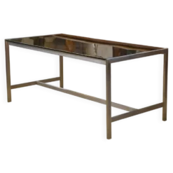 Bureau design en inox brossé et verre fumé noir 1980’s