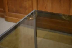 Bureau design en inox brossé et verre fumé noir 1980’s