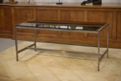 Bureau design en inox brossé et verre fumé noir 1980’s