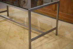 Bureau design en inox brossé et verre fumé noir 1980’s