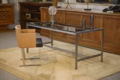 Bureau design en inox brossé et verre fumé noir 1980’s