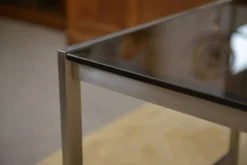 Bureau design en inox brossé et verre fumé noir 1980’s