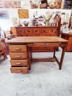 Bureau d'esprit maître d'école en bois massif à caisson - 1950