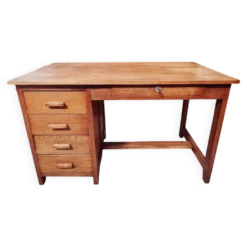 Bureau d'esprit maître d'école en bois massif à caisson - 1950