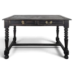 Bureau de style Louis XIII en bois noirci pieds tournés deux tiroirs