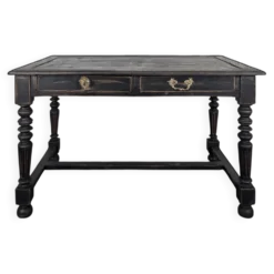 Bureau de style Louis XIII en bois noirci pieds tournés deux tiroirs