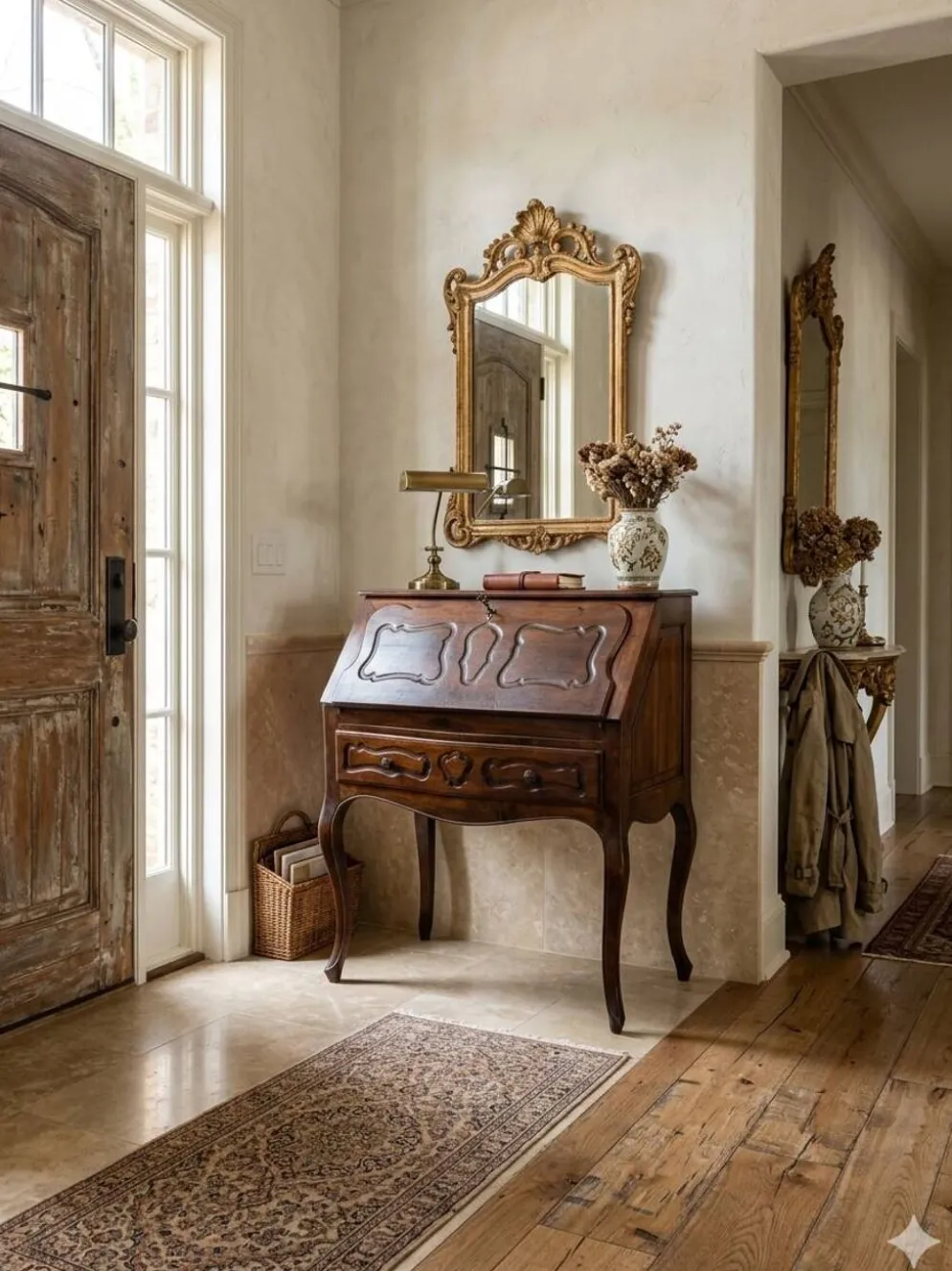 Bureau dos d'âne galbé en noyer (secrétaire)