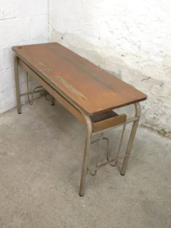 Bureau double d'écolier 1960 en chêne