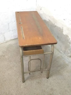 Bureau double d'écolier 1960 en chêne