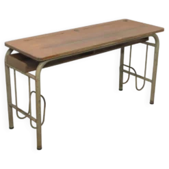 Bureau double d'écolier 1960 en chêne