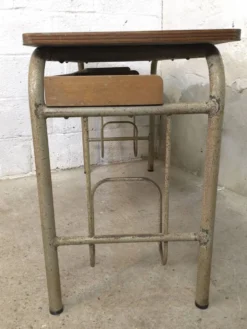 Bureau double d'écolier 1960 en chêne