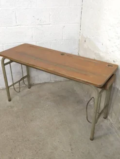 Bureau double d'écolier 1960 en chêne