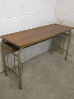 Bureau double d'écolier 1960 en chêne