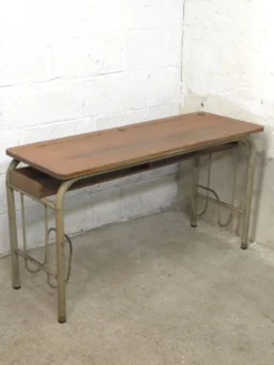 Bureau double d'écolier 1960 en chêne