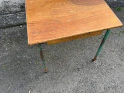 Bureau ecolier ancien bois et metal vert - trou encrier - vintage ecole