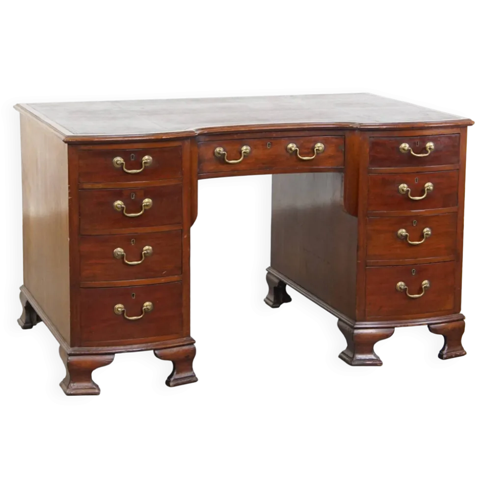 Bureau en bois anglais ancien de la fin du 19e siècle avec un dessus en cuir.