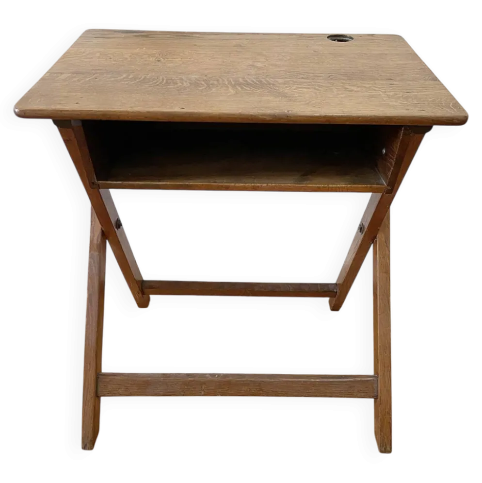 Bureau enfant ancien pliant années 50/60 – bois massif, plateau incliné