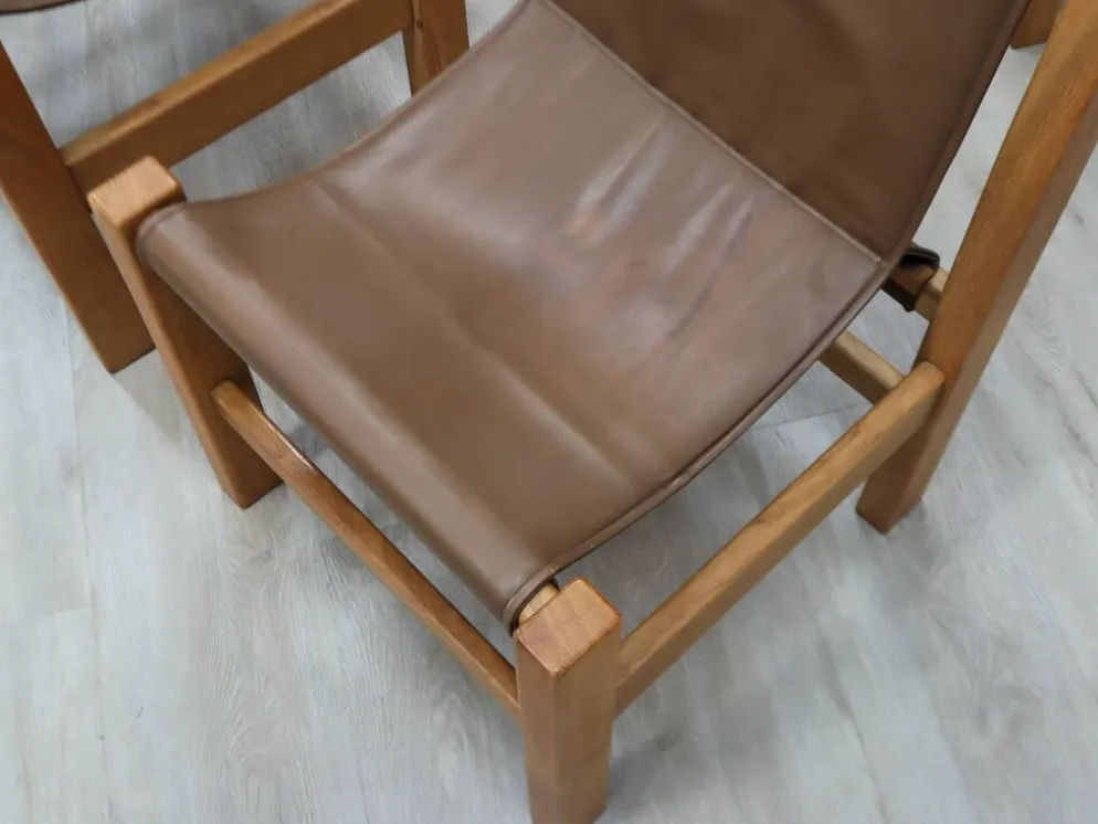 Bureau en hêtre massif avec chaises en cuir, Italie 1970