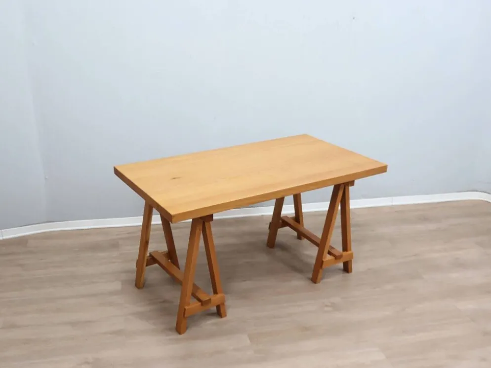 Bureau en hêtre massif avec chaises en cuir, Italie 1970