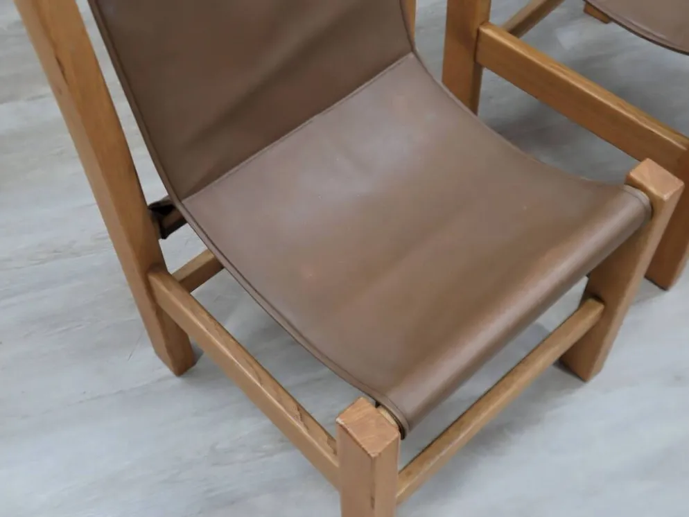 Bureau en hêtre massif avec chaises en cuir, Italie 1970