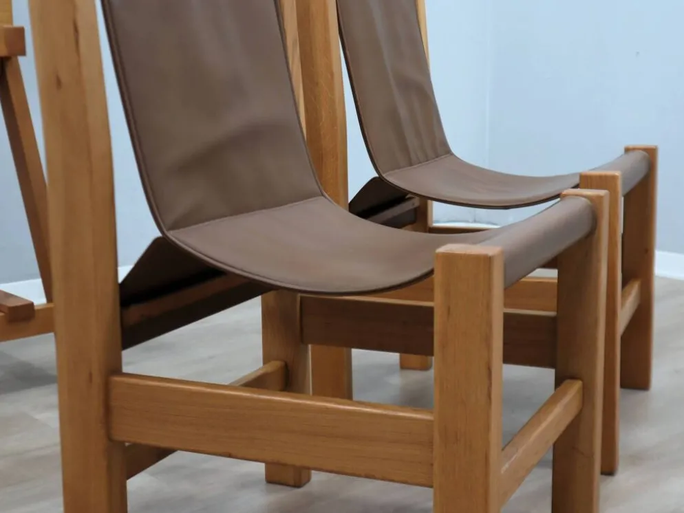 Bureau en hêtre massif avec chaises en cuir, Italie 1970