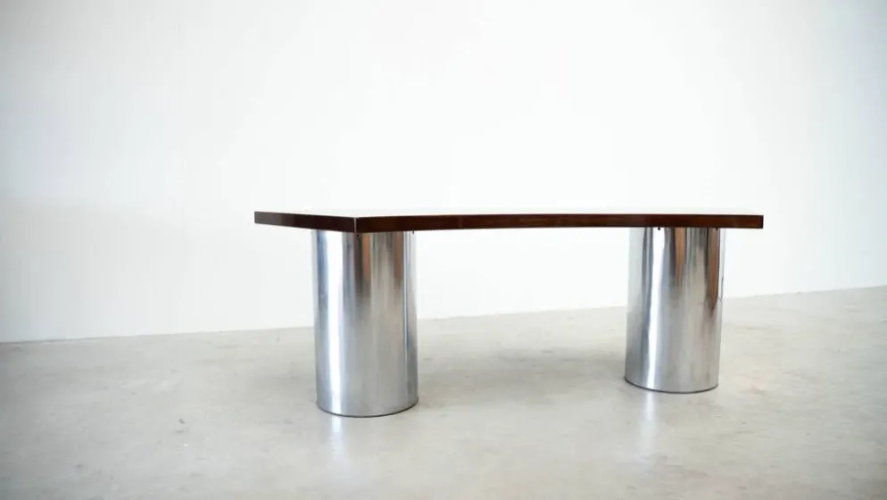 Bureau en noyer italien et chrome