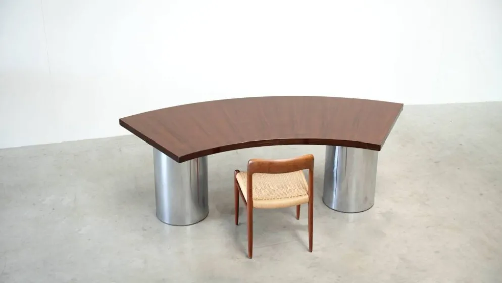 Bureau en noyer italien et chrome