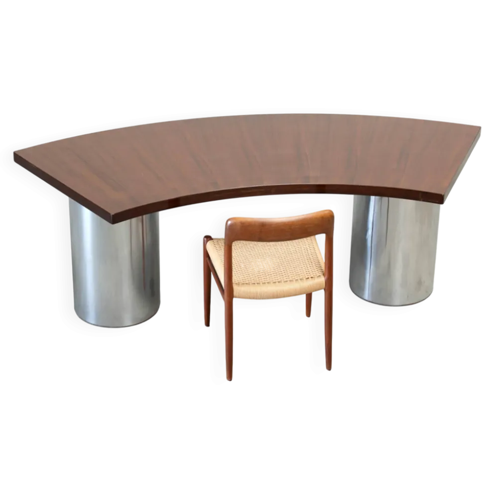 Bureau en noyer italien et chrome
