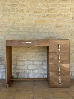 Bureau en noyer massif rénové 5 tiroirs