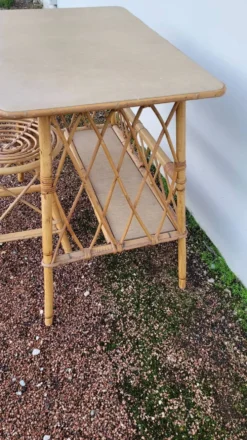 Bureau en rotin avec tabouret vintage- 1950s