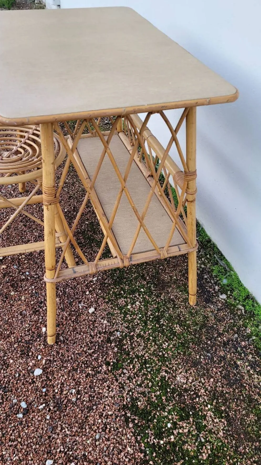 Bureau en rotin avec tabouret vintage- 1950s