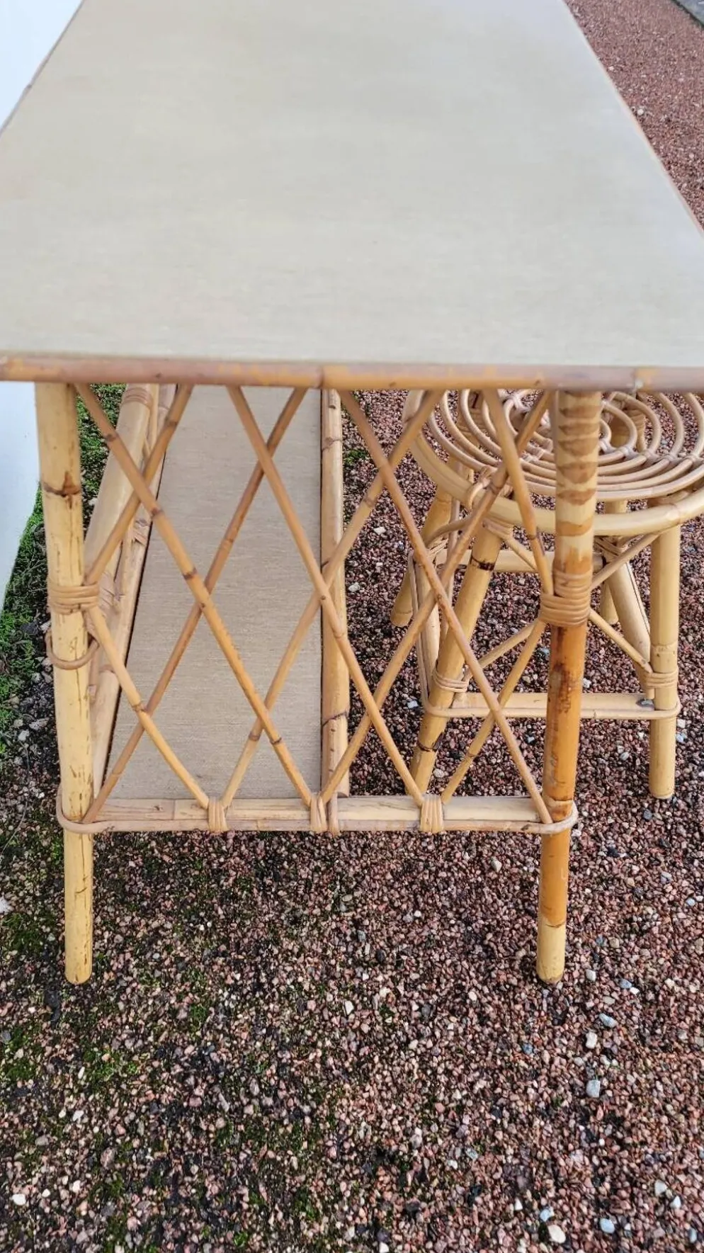 Bureau en rotin avec tabouret vintage- 1950s