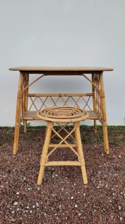 Bureau en rotin avec tabouret vintage- 1950s