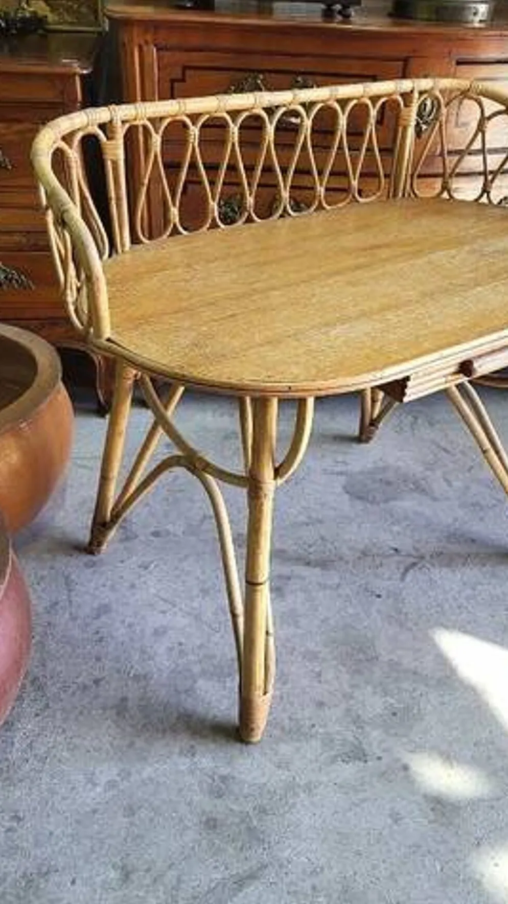 Bureau en rotin 1 tiroir ref JE