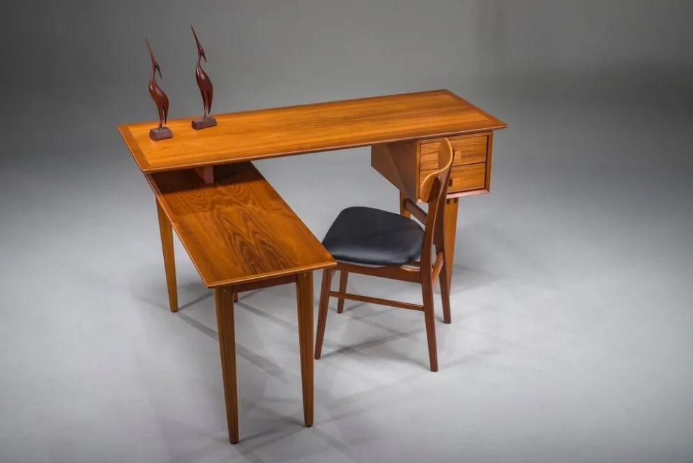 Bureau en teck en L de style mid-century moderne, années 1970
