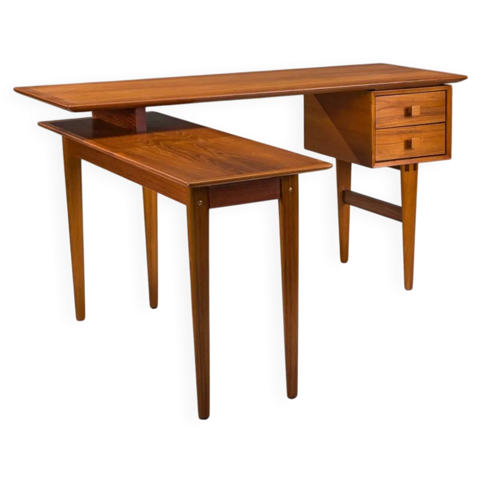 Bureau en teck en L de style mid-century moderne, années 1970