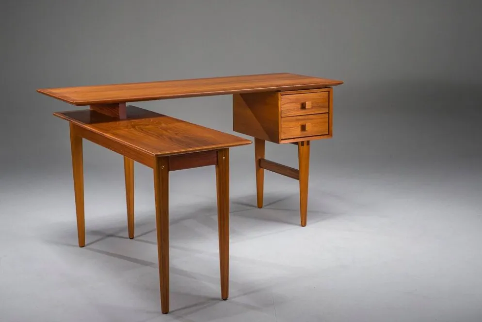 Bureau en teck en L de style mid-century moderne, années 1970