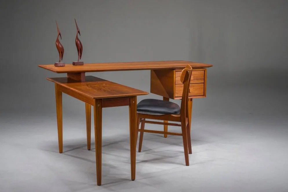 Bureau en teck en L de style mid-century moderne, années 1970