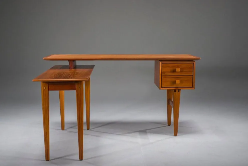 Bureau en teck en L de style mid-century moderne, années 1970