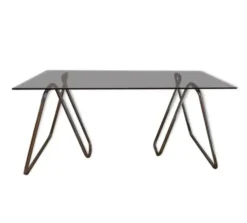 Bureau en verre fumé et sur trétaux tubulaires en chrome design 1970