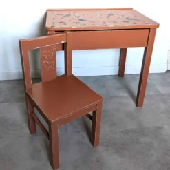 Bureau et chaise écolier terracotta