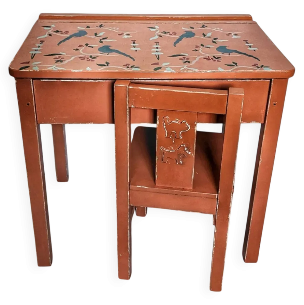 Bureau et chaise écolier terracotta