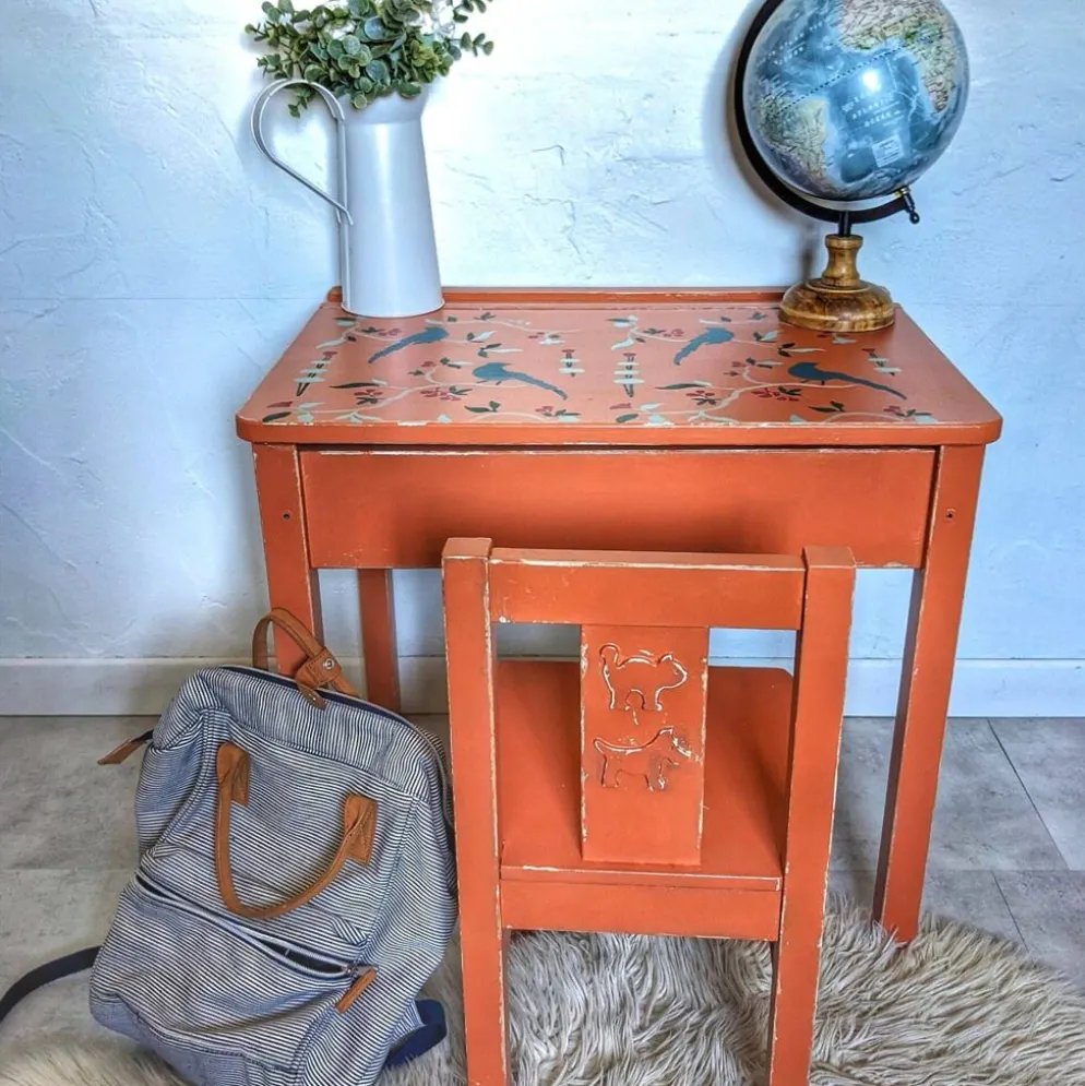 Bureau et chaise écolier terracotta