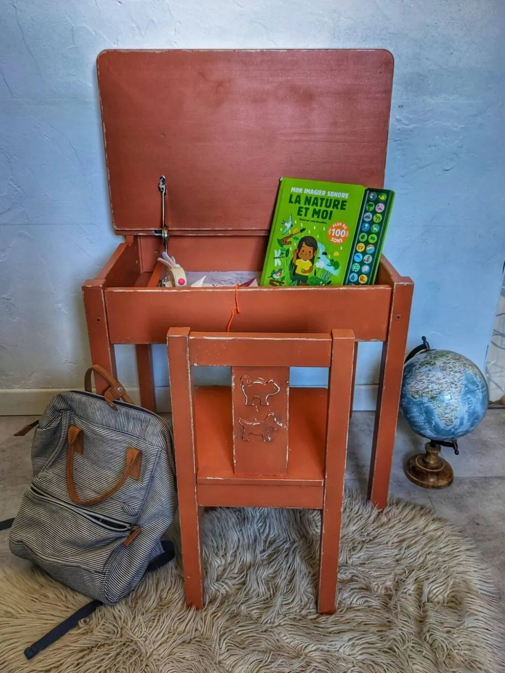 Bureau et chaise écolier terracotta